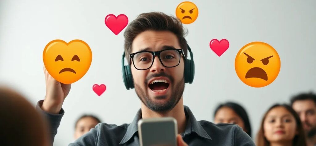 A_Social_Media_Influencer_Broadcasting_Live_Surrounded_by_Emojis A_Social_Media_Influencer_Broadcasting_Live_Surrounded_by_Emojis