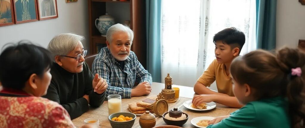 A_family_table_showing_three_generations_debating A_family_table_showing_three_generations_debating