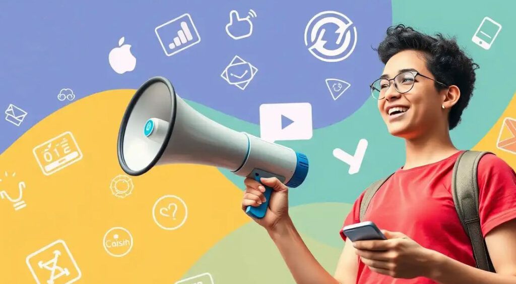 A_young_activist_with_a_megaphone_in_one_hand A_young_activist_with_a_megaphone_in_one_hand