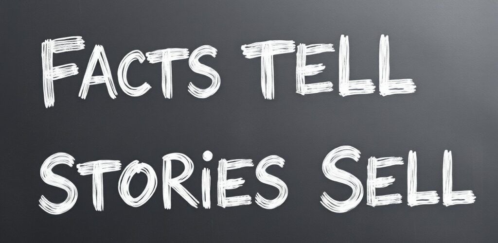 A_Wording_of_Facts_Tell_Stories_Sell_on_whiteboard