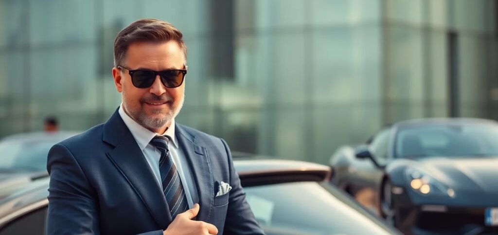 A Man with Status Symbols of Luxury Success