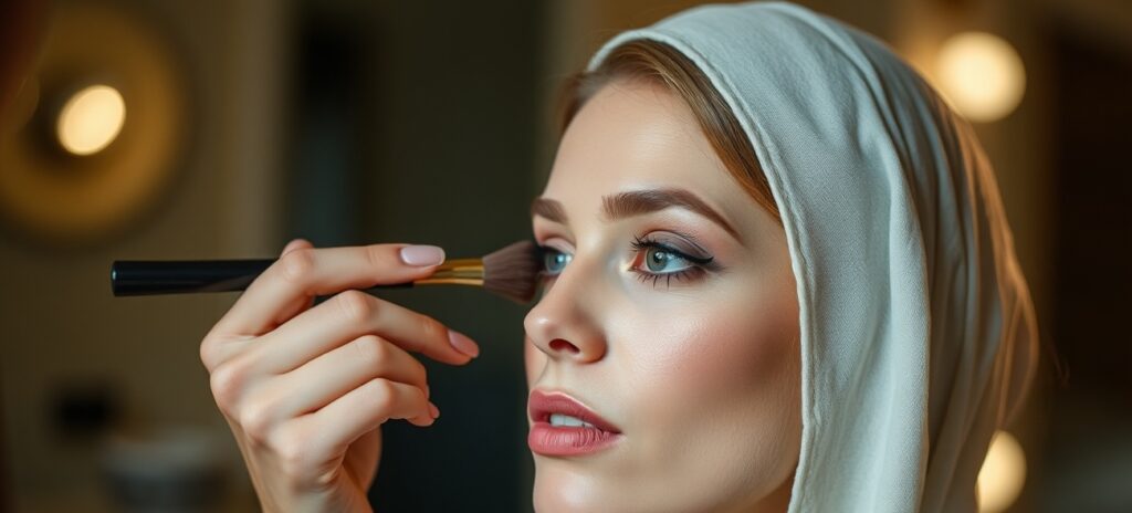 A Woman Using Cosmetic A Woman Using Cosmetic