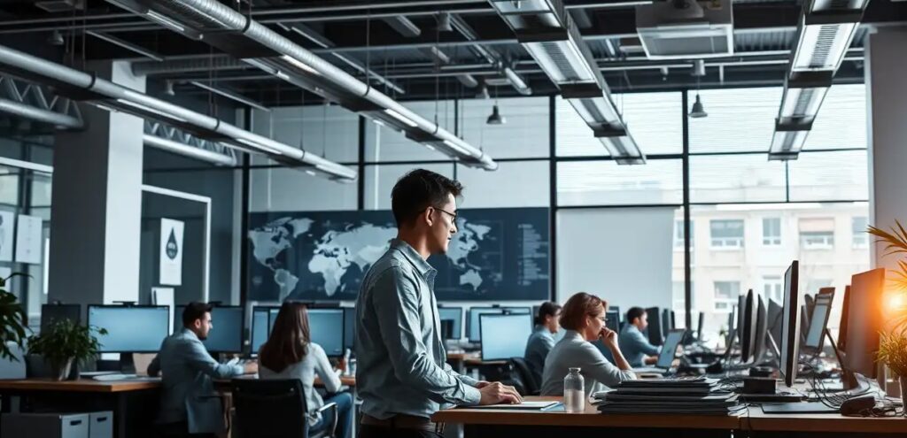 A lot of employees in office working A lot of employees in office working