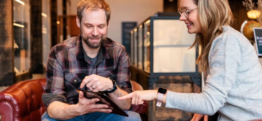 A_Woman_Introducing_Product_to_A_Man