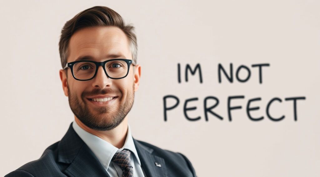 A_businessman_with_I'm_not_perfect_wording