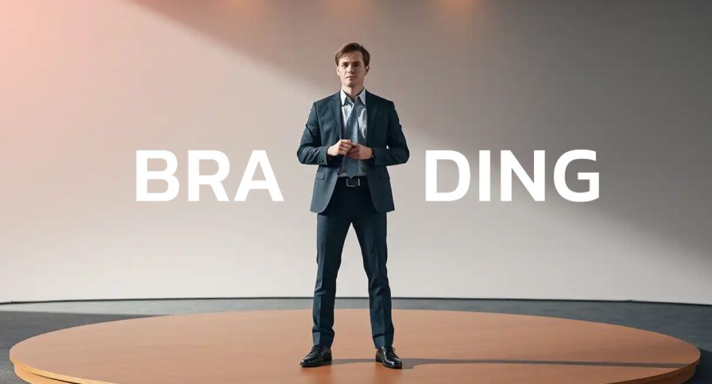 CEO_standing_in_the_center_of_round_stage_as_Strategic_Branding