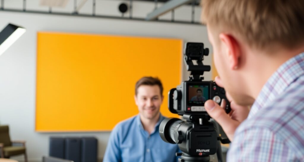 Employee Interview in Front of Camera Employee Interview in Front of Camera