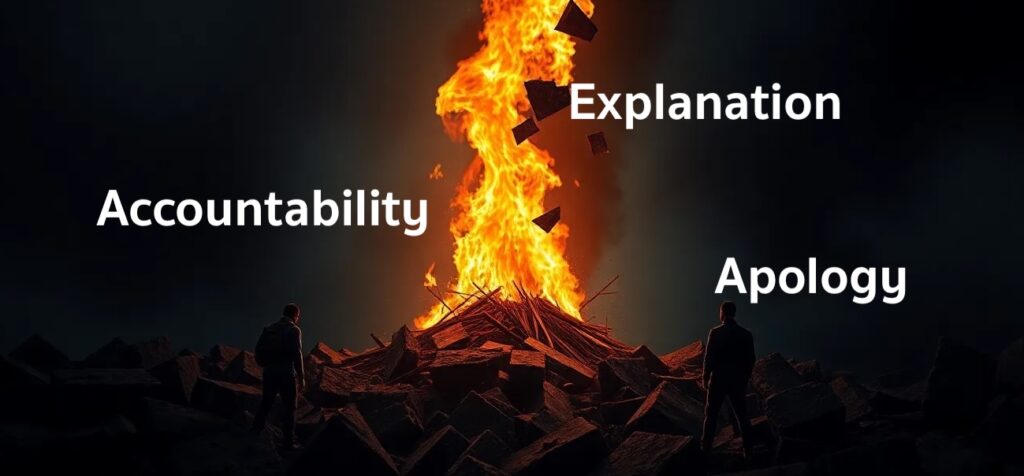 A Wording of Apology Accountability Explanation in front of Fire A Wording of Apology Accountability Explanation in front of Fire