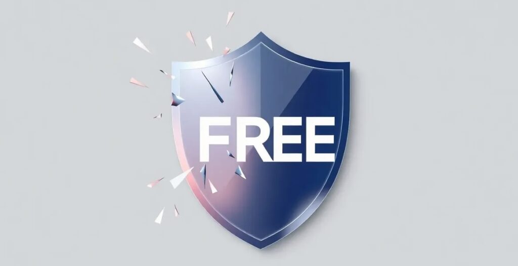 A brand logo protected by a transparent shield made of the word “FREE”