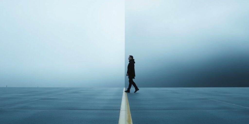 A razor-thin line separating two identical scenes of silence