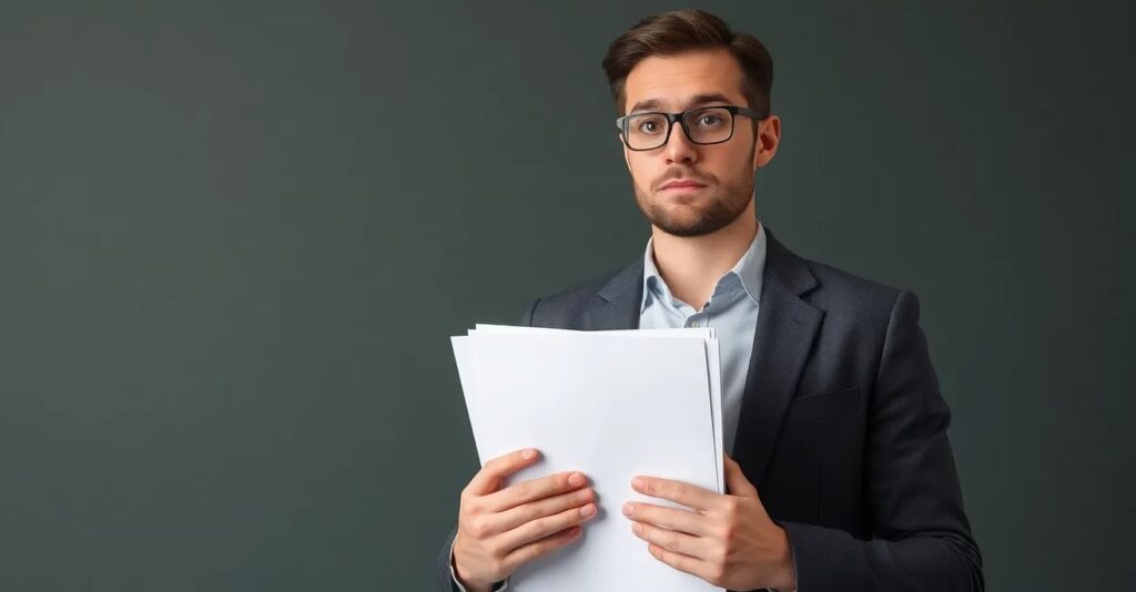 Anxious Employee holding Documents