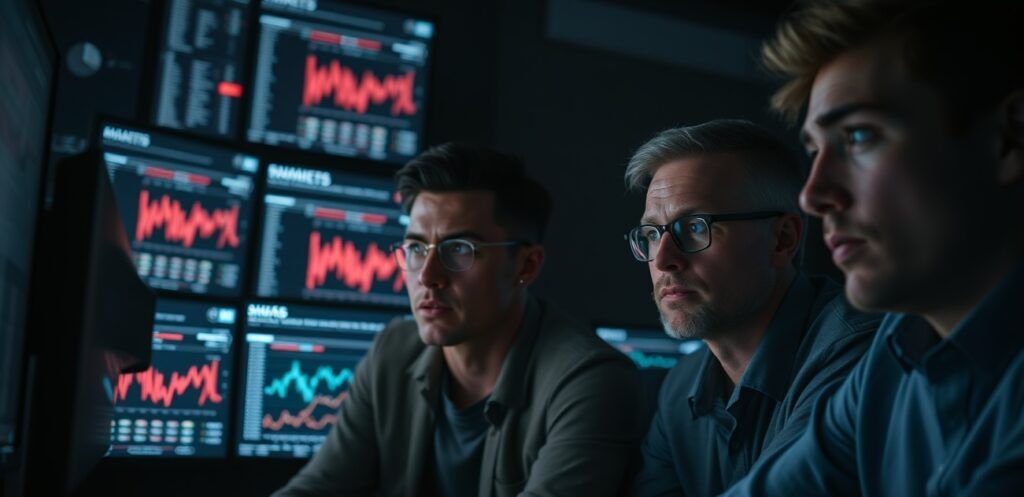 Marketing team intensely monitoring real-time engagement dashboards showing spikes in likes and shares