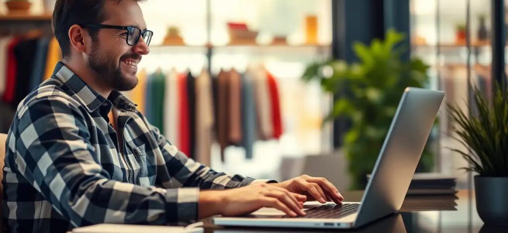 A man with online shopping in laptop A man with online shopping in laptop