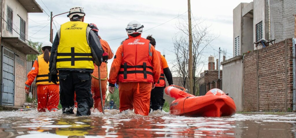 Rescue Team Navigates Flooded