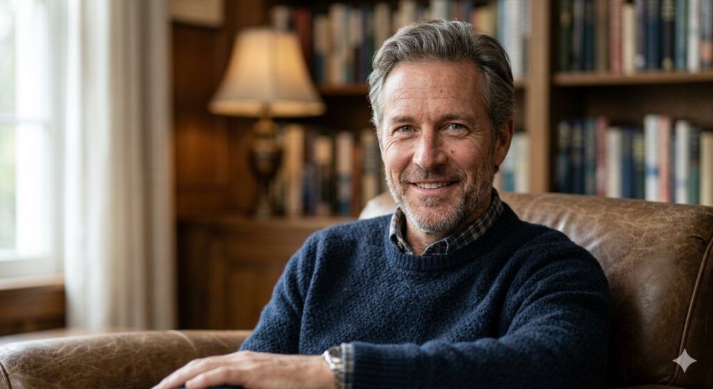 A photorealistic portrait of a middle-aged man