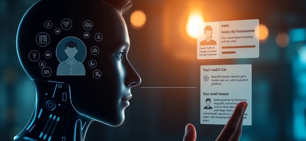 A sleek AI interface analyzes a floating digital profile of a single customer