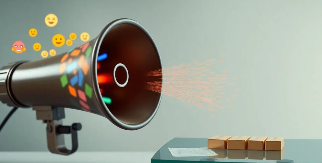 A stylized conceptual photo showing a vintage megaphone transformed