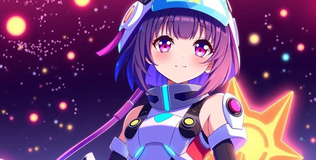 Anime girl with futuristic outfit, vibrant colors, expressive eyes