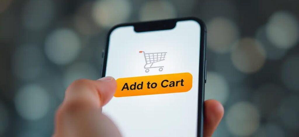 Close-up shot of a smartphone screen showing a 'Add to Cart' button
