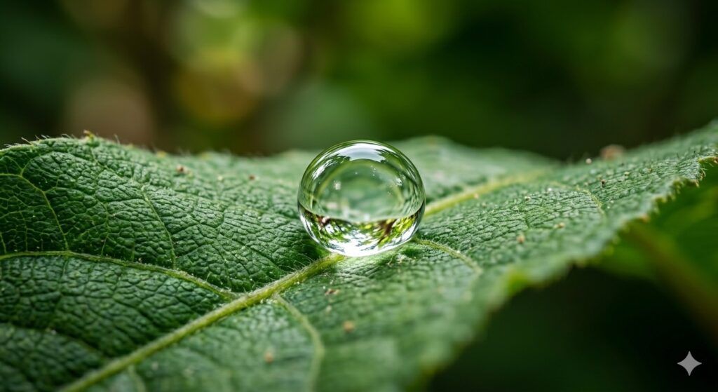 Macro shot of a water droplet on a leaf