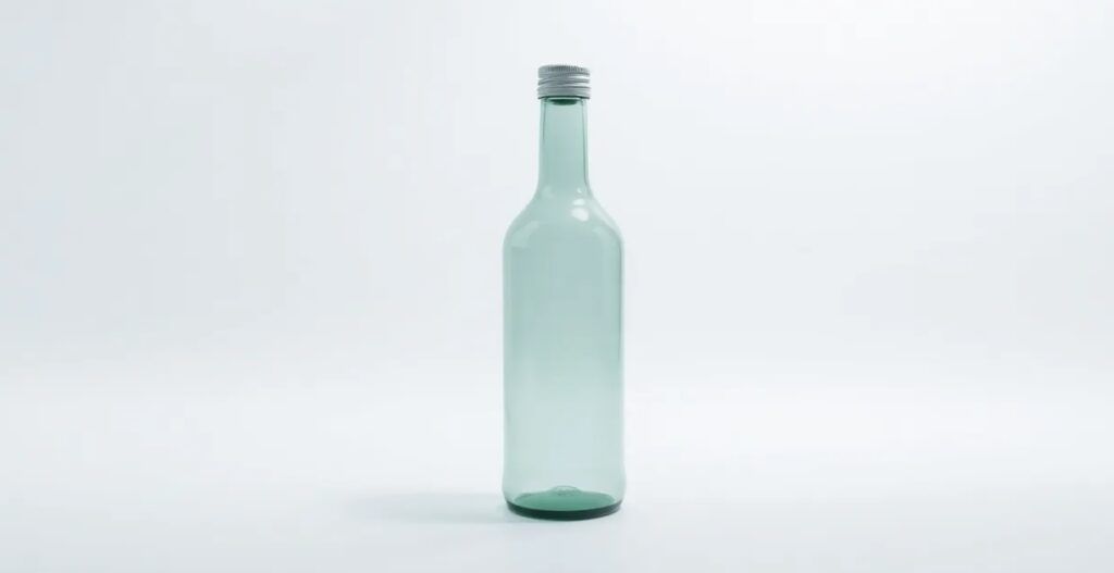Minimalist product shot of bottle, white background, single object