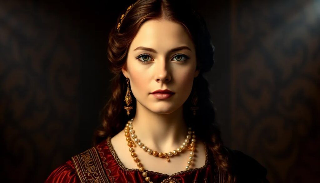 Renaissance portrait of a noble woman, dramatic lighting