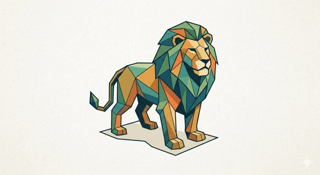 Vector art logo of a lion, geometric style, clean lines