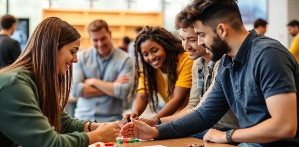 a group of customer community playing game