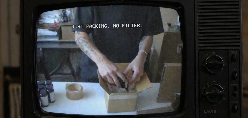 a poorly tv framed of a small product being packaged
