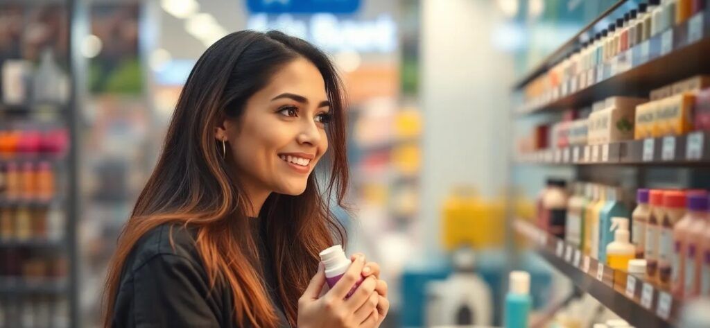 a_woman_smiling_while_using_product