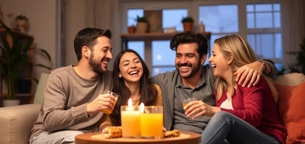 friends happy together at home