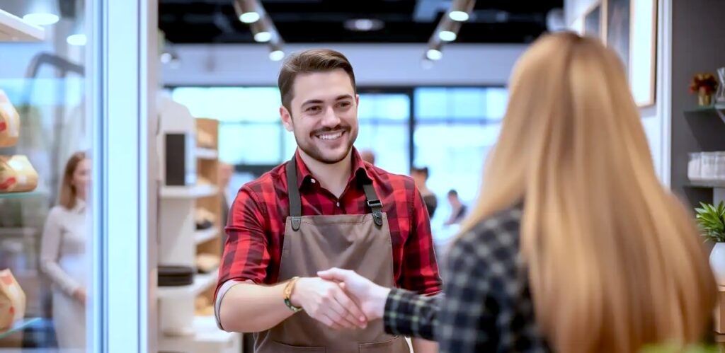staff giving a warm welcome to customer at shop