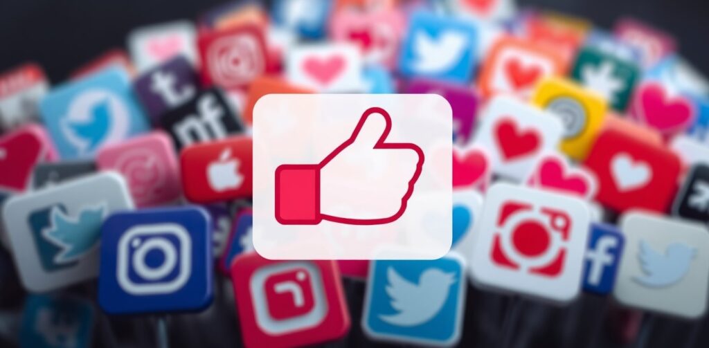 a lot of likes icon popup in front of social media icons