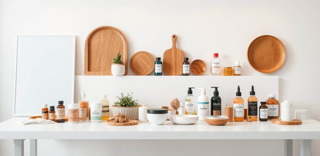 a lot of products on white minimal table