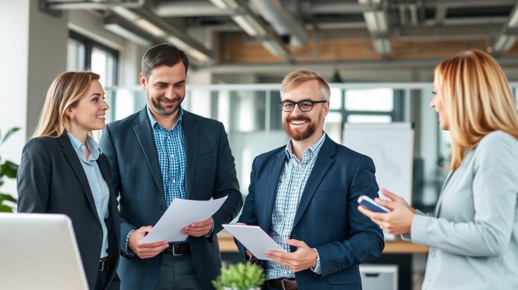 business team discussing with happy mood at work