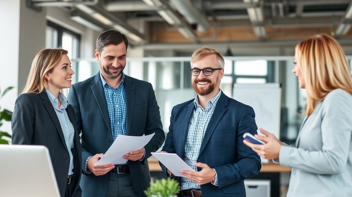 business team discussing with happy mood at work