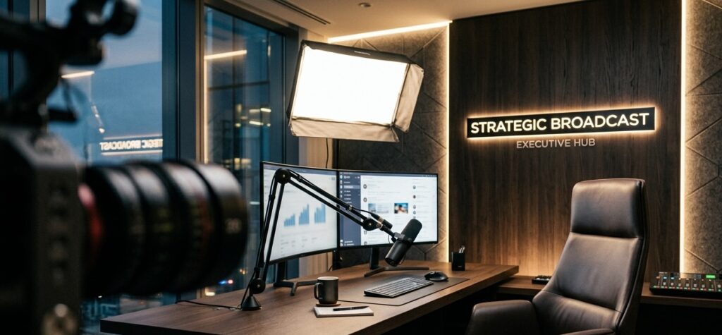 A modern, high-end multimedia studio setup for a top executive A modern, high-end multimedia studio setup for a top executive