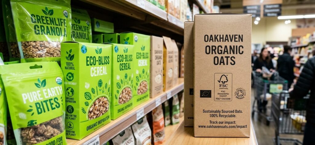 Organic food on supermarket shelf