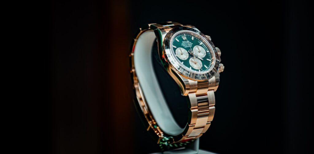 Rolex Luxury Watch Display on Black Background Rolex Luxury Watch Display on Black Background
