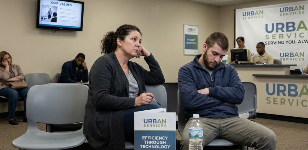 a picture of customer feeling boring with services