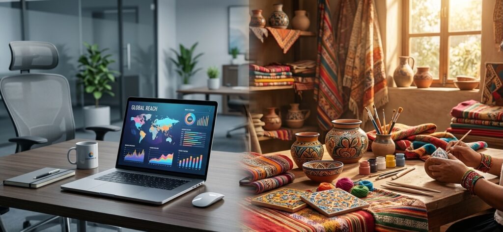 a split screen of data and culture