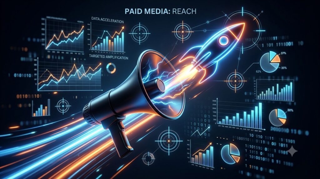 A dynamic conceptual photo representing Paid Media & Acceleration A dynamic conceptual photo representing Paid Media & Acceleration