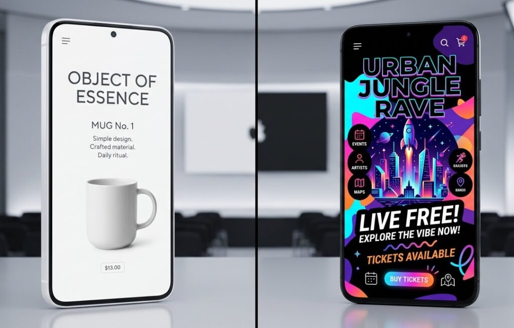 A split-screen product photography of two modern smartphones side-by-side