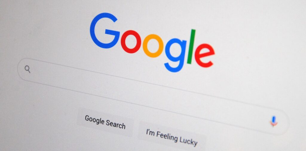Google homepage on a screen Google homepage on a screen