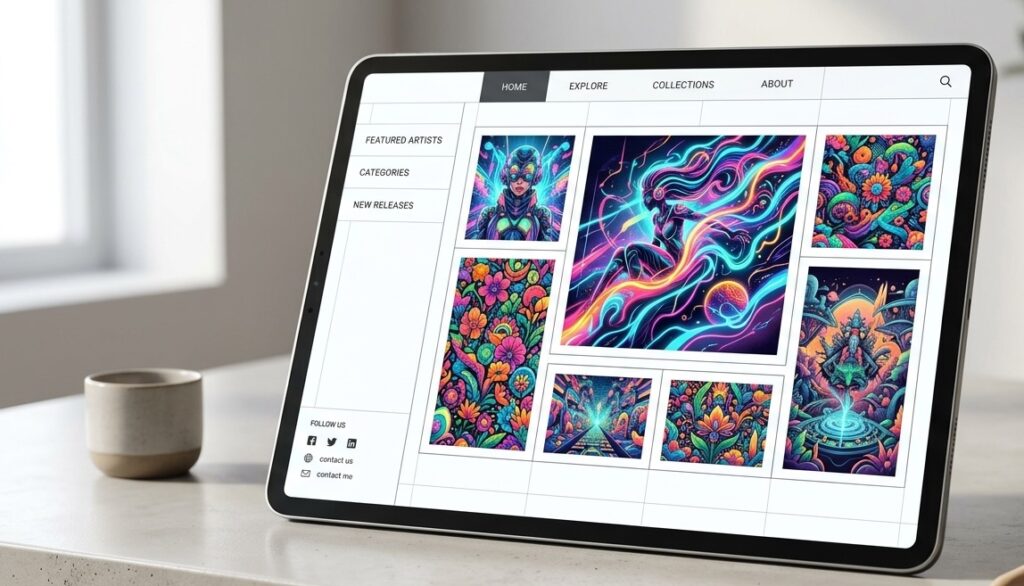 Modern website user interface design mockup on a sleek tablet screen
