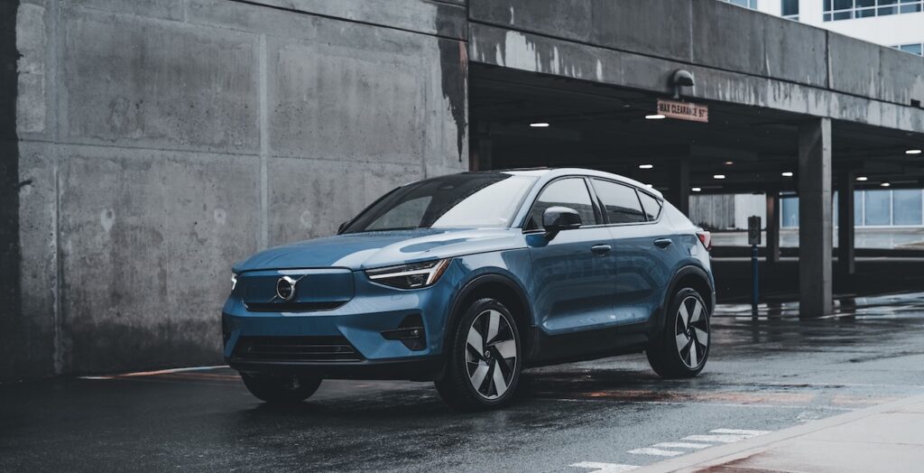 Volvo SUV parked in a modern urban environment