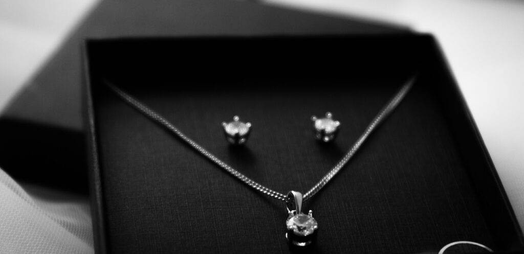 necklace and earrings set in a luxurious black gift box necklace and earrings set in a luxurious black gift box