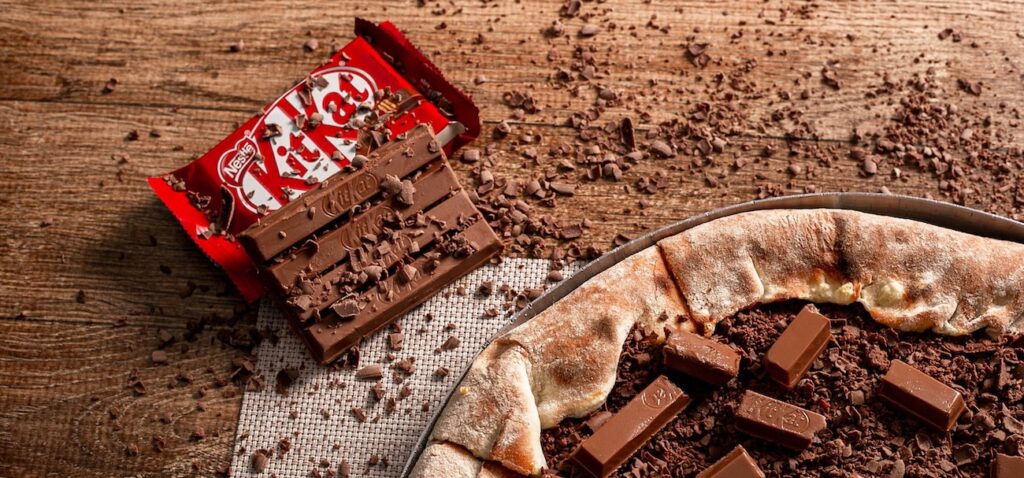 a unique fusion of pizza and KitKat chocolate bars a unique fusion of pizza and KitKat chocolate bars