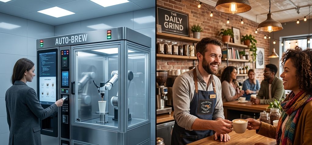 A split-screen visual, showcasing two contrasting customer experiences A split-screen visual, showcasing two contrasting customer experiences