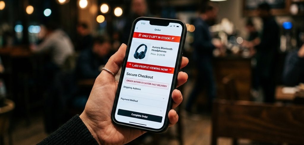 a person's hand holding a phone displaying an e-commerce checkout page a person's hand holding a phone displaying an e-commerce checkout page